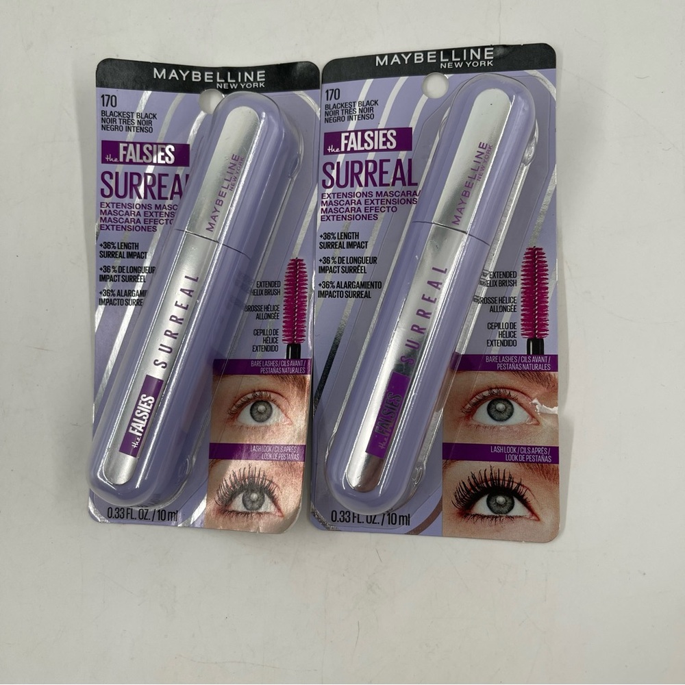 Lot of 2-Maybelline Falsies SURREAL Washable Extensions Mascara- Blackest Black